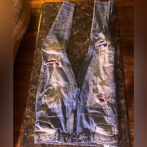 Kleep DISTRESSED RHINESTONE WRITTEN WORD SUPER STRETCH JEANS BLUE